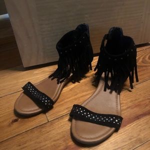 Black Fringe Sandals - women’s